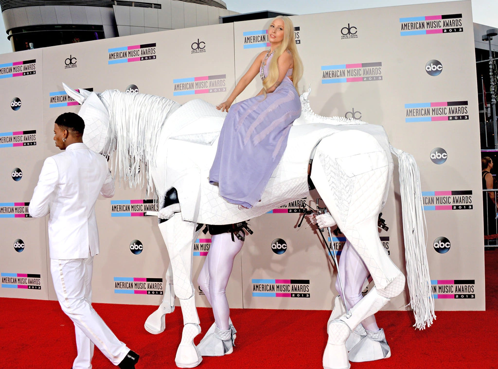 Lady Gaga Arrives to American Music Awards on Stunning White Horse